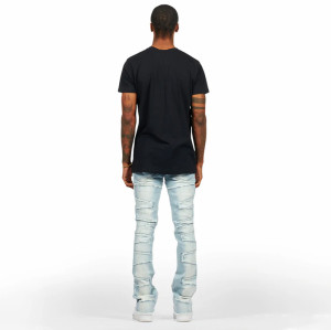 Custom Painted Flared Jeans with Geometric Rips & Light Wash Finish