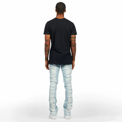 Custom Painted Flared Jeans with Geometric Rips & Light Wash Finish