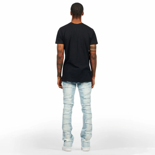 Custom Painted Flared Jeans with Geometric Rips & Light Wash Finish
