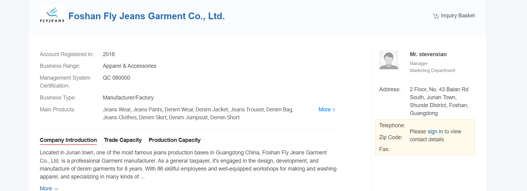 Foshan Fly Jeans Garment Co., Ltd