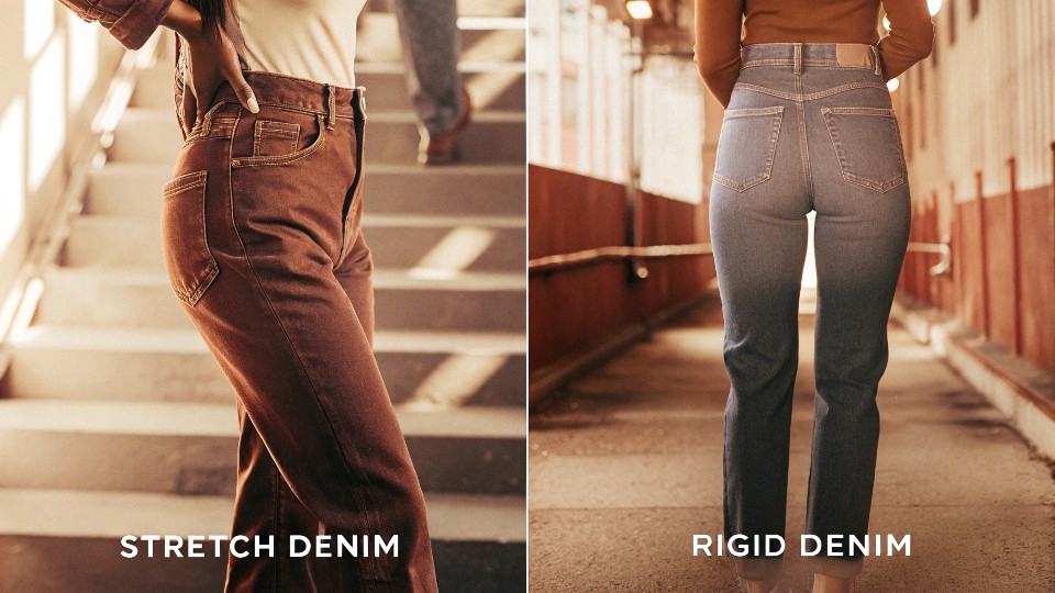 Stretch denim offers comfort, flexibility, and better fit retention, making it ideal for body-hugging or activewear jeans.