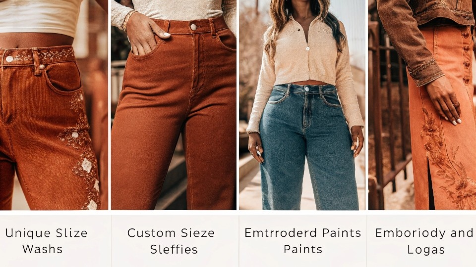The most popular customization options include personalized fits (e.g., plus size, stacked), unique washes, custom paints, embroidery, hardware upgrades, and brand logos—all of which help create distinct, on-trend denim styles.