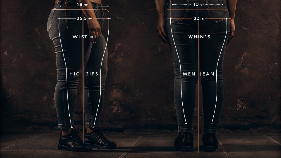 Women’s jeans use a numerical sizing system (0–18+) based on waist and hip measurements