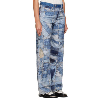 OEM/ODM Custom Digital Printing Blue Patchwork Jeans