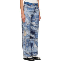 OEM/ODM Custom Digital Printing Blue Patchwork Jeans
