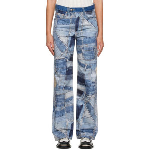 OEM/ODM Custom Digital Printing Blue Patchwork Jeans