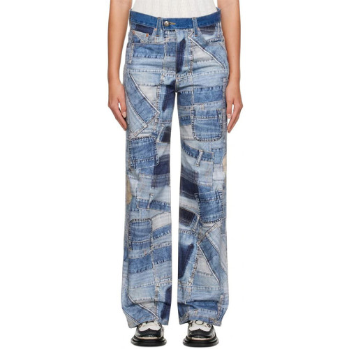 OEM/ODM Custom Digital Printing Blue Patchwork Jeans