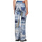 OEM/ODM Custom Digital Printing Blue Patchwork Jeans