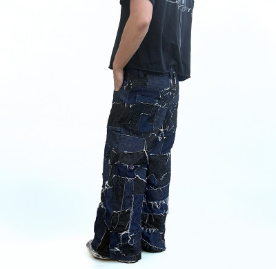 OEM & ODM Custom Blue Irregular Patchwork Jeans for Wholesale