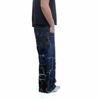 OEM & ODM Custom Blue Irregular Patchwork Jeans for Wholesale