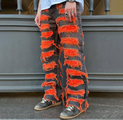 Custom Red Patchwork Denim Jeans - Services for Brands and Wholesalers