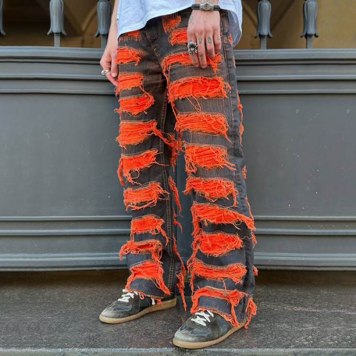 Custom Red Patchwork Denim Jeans - Services for Brands and Wholesalers