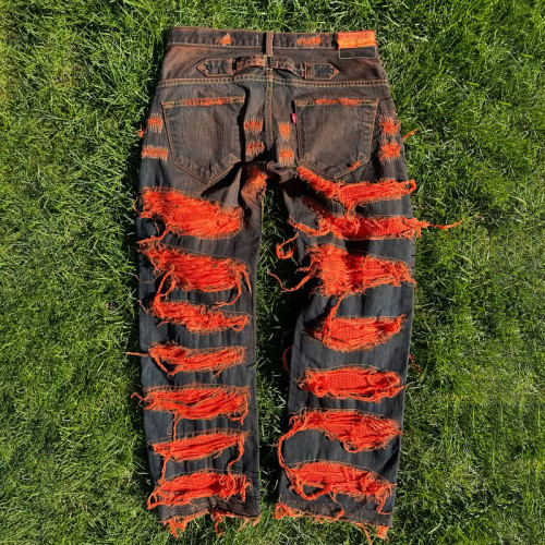 Custom Red Patchwork Denim Jeans - Services for Brands and Wholesalers