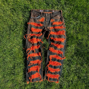 Custom Red Patchwork Denim Jeans - Services for Brands and Wholesalers