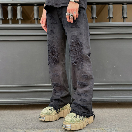 Wholesale Custom Loose Fit Distressed Grey Denim Jeans - OEM/ODM Services