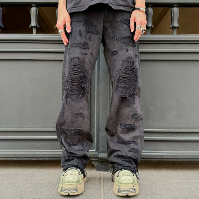 Wholesale Custom Loose Fit Distressed Grey Denim Jeans - OEM/ODM Services