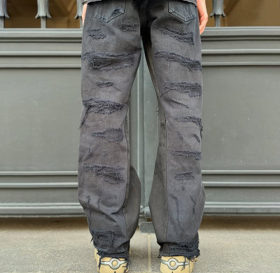 Wholesale Custom Loose Fit Distressed Grey Denim Jeans - OEM/ODM Services