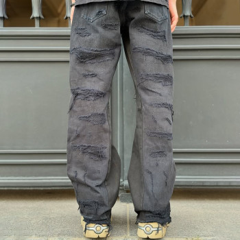 Wholesale Custom Loose Fit Distressed Grey Denim Jeans - OEM/ODM Services