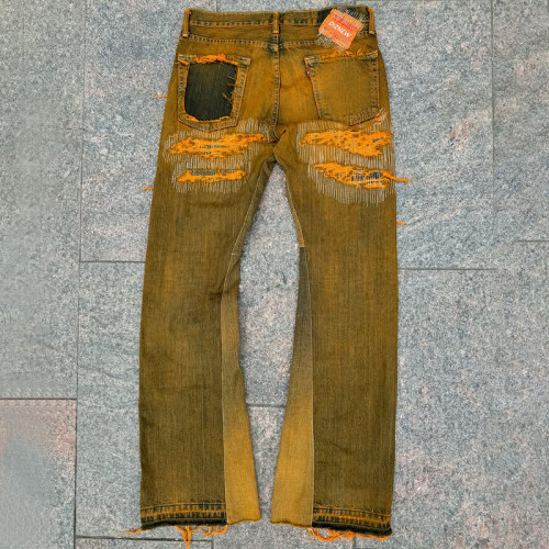 Custom OEM/ODM Mud Yellow Distressed Jeans for Brands & Wholesalers