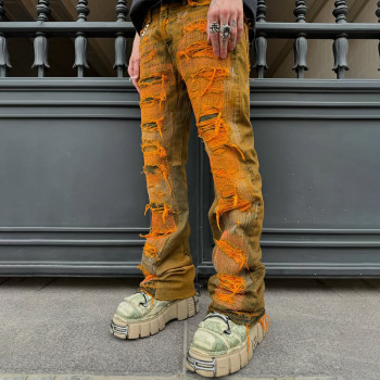 Custom OEM/ODM Mud Yellow Distressed Jeans for Brands & Wholesalers