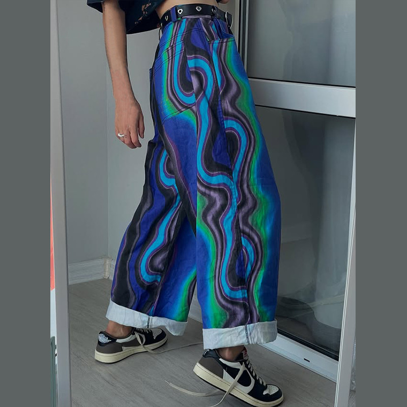ODM blue printed denim jeansODM