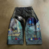Custom OEM/ODM Wide Leg Denim Jeans with Green and Black Split Embroidery