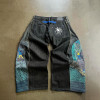 Custom OEM/ODM Wide Leg Denim Jeans with Green and Black Split Embroidery