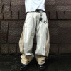 Custom White and Light Brown Color Block Wide Leg Jeans