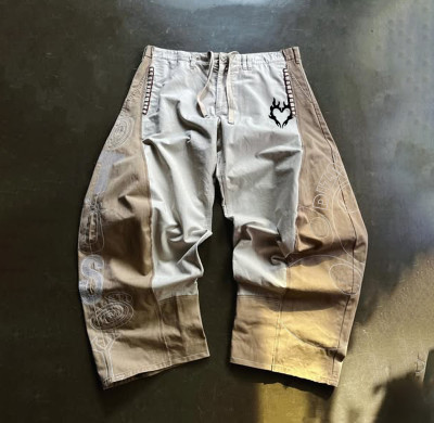 Custom White and Light Brown Color Block Wide Leg Jeans