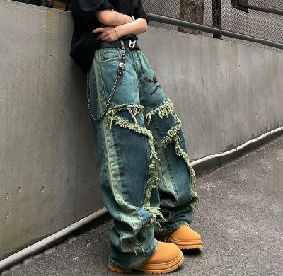 OEM/ODM Custom Green Loose Wide-Leg Jeans