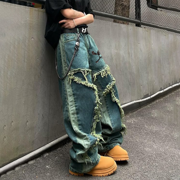 OEM/ODM Custom Green Loose Wide-Leg Jeans