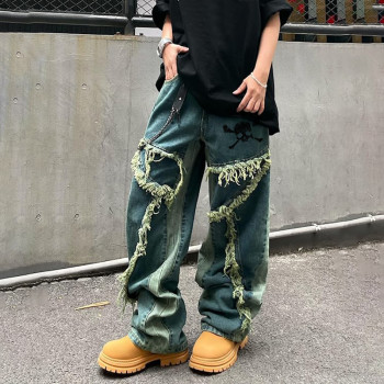 OEM/ODM Custom Green Loose Wide-Leg Jeans