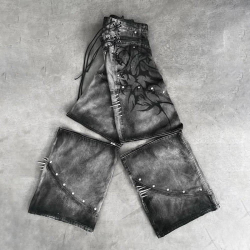 Wholesale Stylish Ash Gray Wide-Leg Denim Trousers