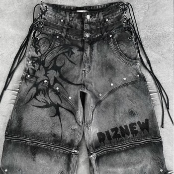 Wholesale Stylish Ash Gray Wide-Leg Denim Trousers