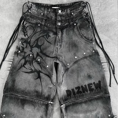 Wholesale Stylish Ash Gray Wide-Leg Denim Trousers