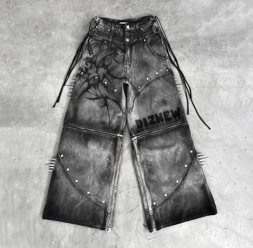 Wholesale Stylish Ash Gray Wide-Leg Denim Trousers