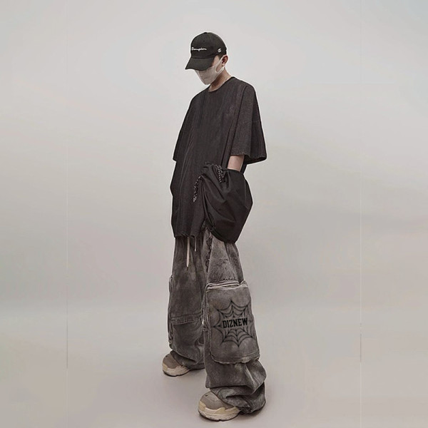 OEM & ODM Custom Loose Grey Utility Jeans for Wholesale