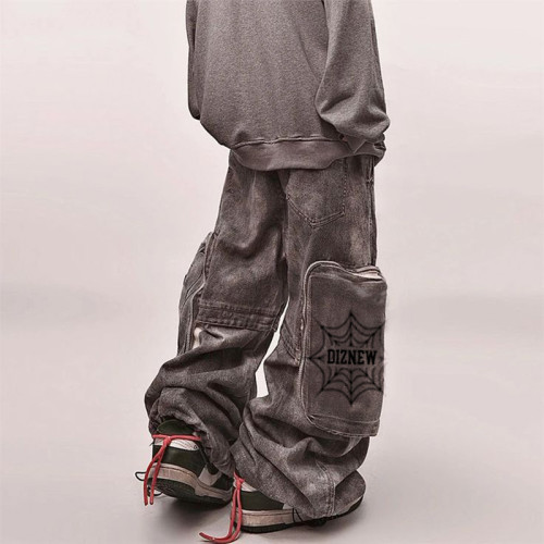 OEM & ODM Custom Loose Grey Utility Jeans for Wholesale