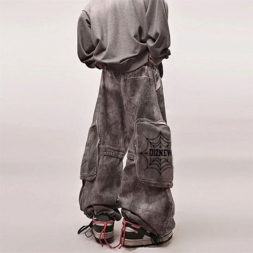 OEM & ODM Custom Loose Grey Utility Jeans for Wholesale