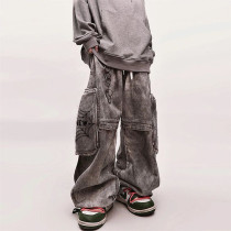 OEM & ODM Custom Loose Grey Utility Jeans for Wholesale