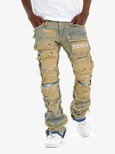 Mud-yellow tight jeans with holes