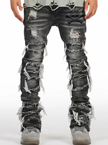 Stone gray Stacked jeans with holes
