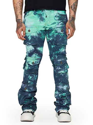 Printed emerald green Stackedjeans