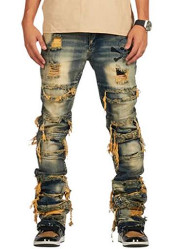 Mud-yellow tight jeans with holes