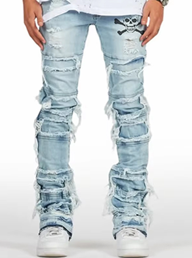 Light blue Stacked jeans with holes