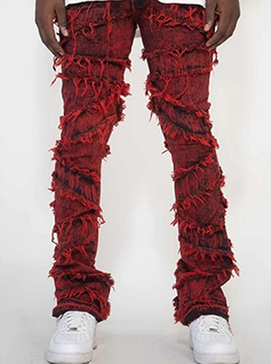 Custom Red Stacked Jeans