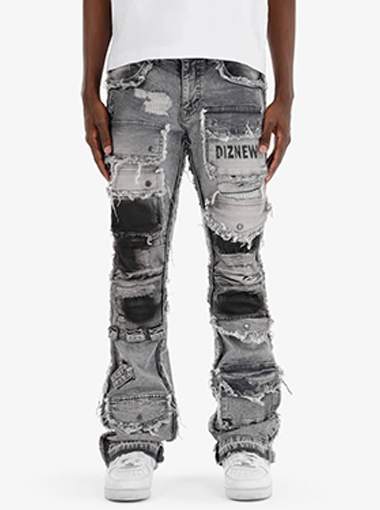Custom Gray Stacked Jeans