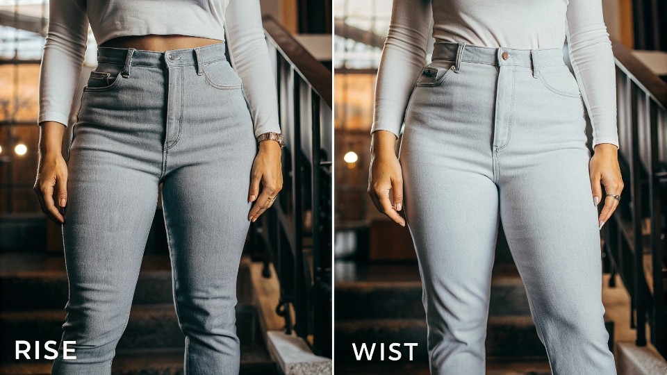 Women’s skinny pants usually have a higher waist-to-hip ratio—often around 1:1.2