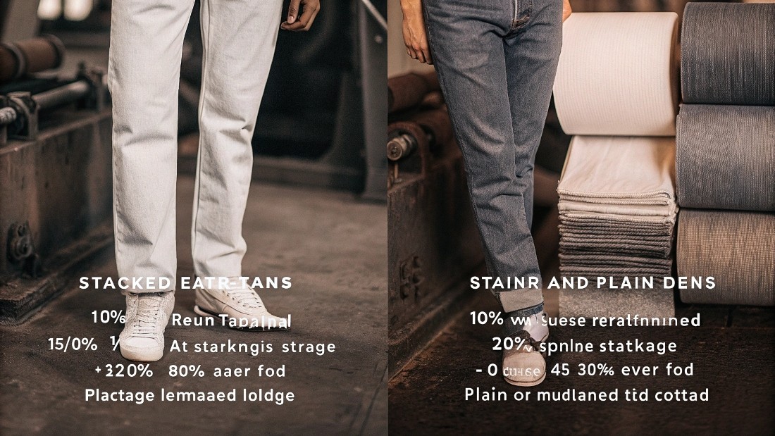 Stacked jeans demand statement footwear—high-top sneakers, chunky “dad” kicks