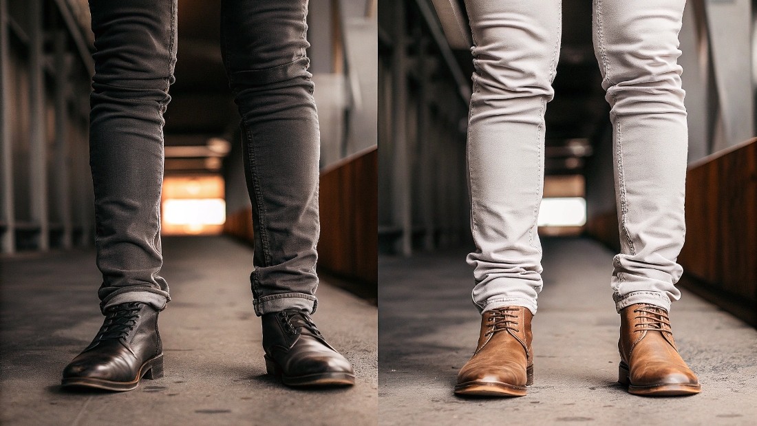 Stacked jeans feature an extra-long inseam and a tight taper that forces the fabric to “stack” above the shoe
